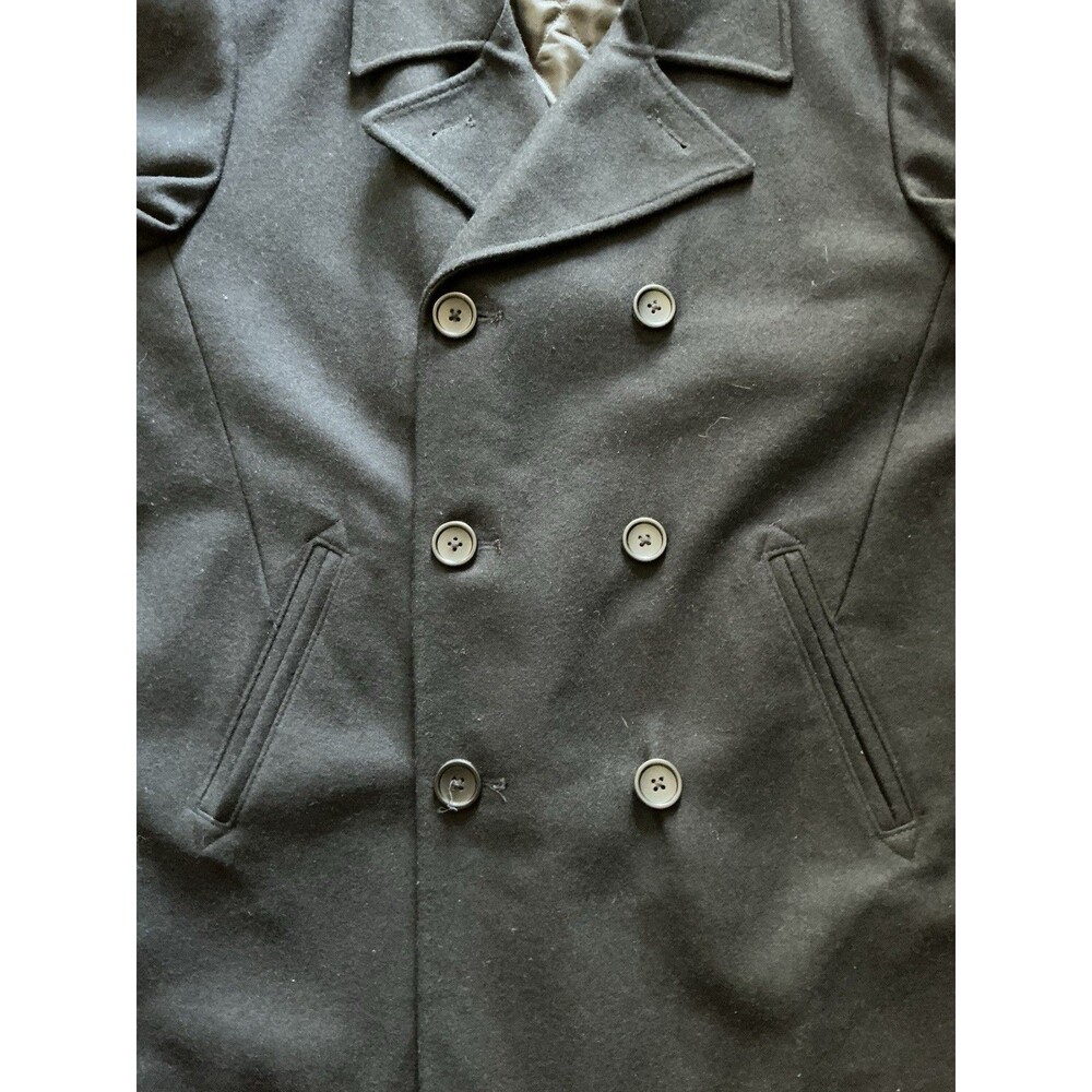 Claiborne Men's Large Peacoat Wool Blend Double Breasted Dress Jacket  Black EUC - Picture 4 of 11
